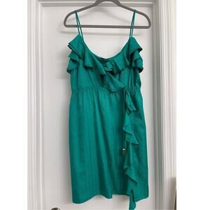 Milly 100% Silk Ruffle Mini Dress Wedding Guest Fairy Romantic Teal Green Fits M